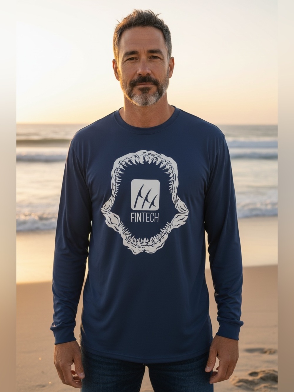 FinTech Men’s Long-Sleeve Navy Swim Rash Guard medium